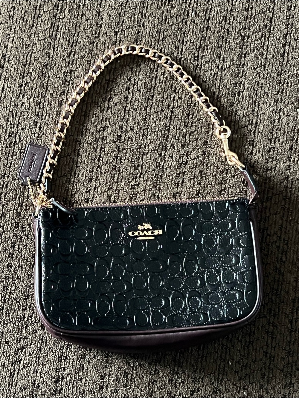 Black Signature Patent Wristlet Chain Strap Gold Hardware